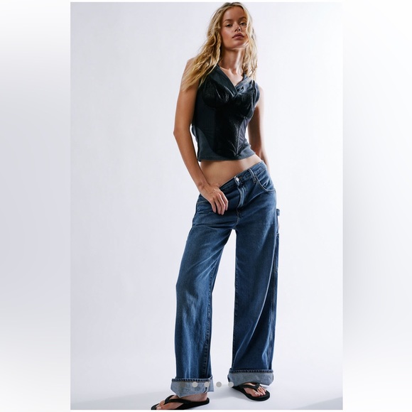 NWT AGOLDE Magda Denim Carpenter Darkness High Waist Loose fit 27 Organic Denim - Picture 2 of 13
